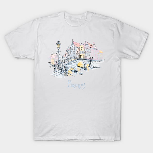 Scenic city view of Bruges canal with beautiful houses T-Shirt by kavalenkava